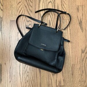 FURLA Black Leather Backpack Purse